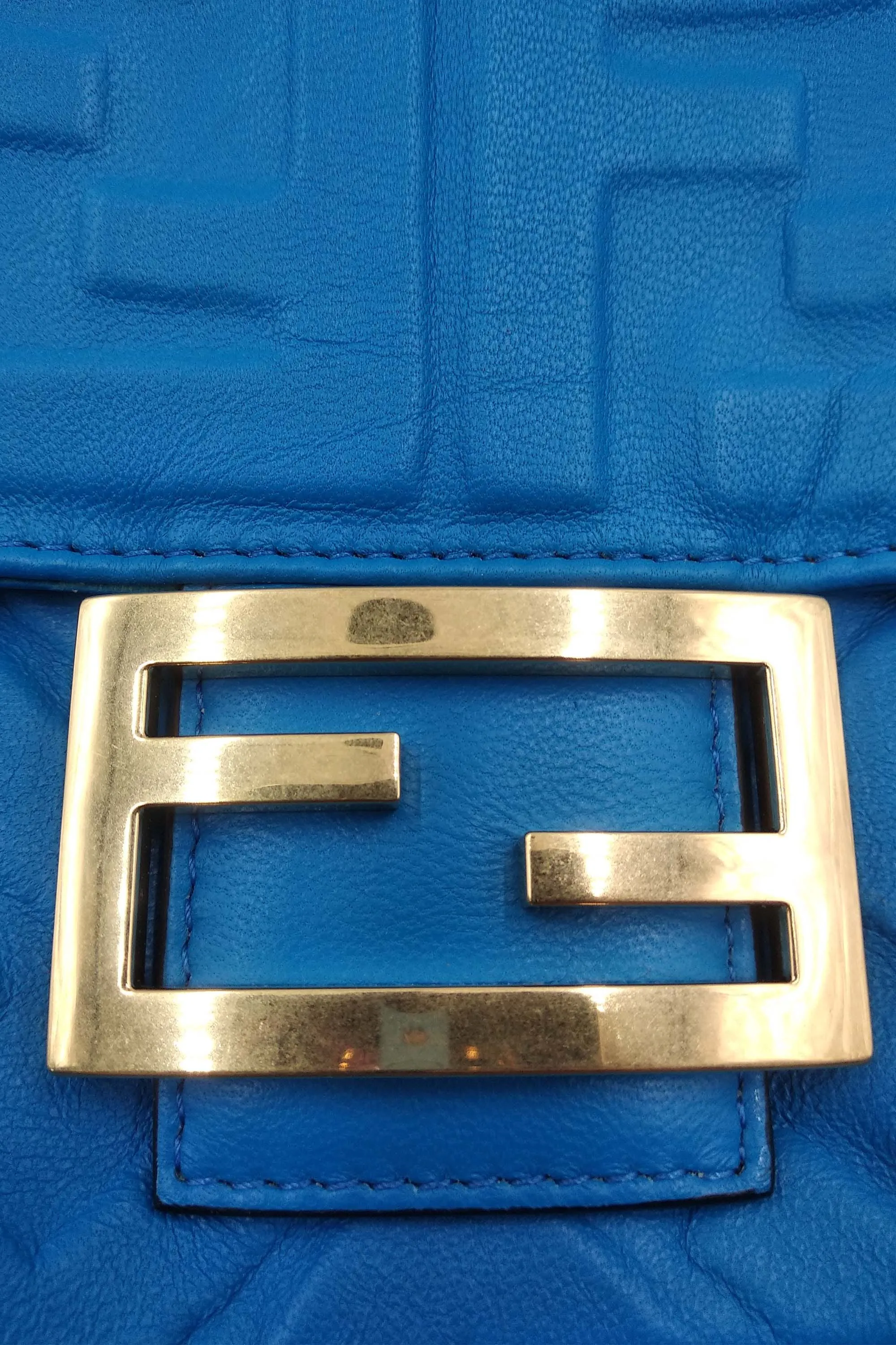 Nappa Embossed FF 1974 Baguette Royal Blue