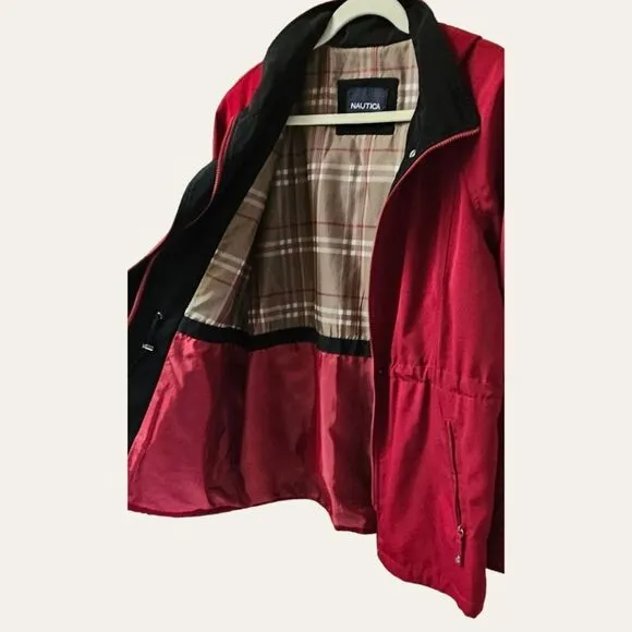 NAUTICA Women's Soft Shell Plus Size  Dark Cranberry Red  &amp; Black  Winter Jacket