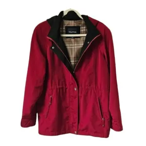 NAUTICA Women's Soft Shell Plus Size  Dark Cranberry Red  &amp; Black  Winter Jacket
