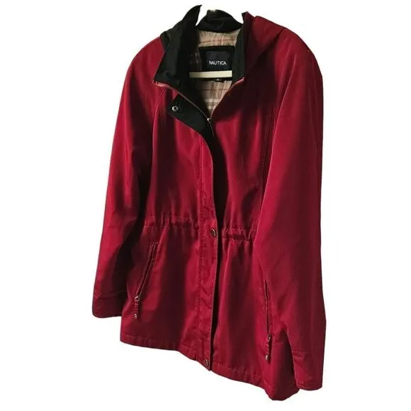 NAUTICA Women's Soft Shell Plus Size  Dark Cranberry Red  &amp; Black  Winter Jacket
