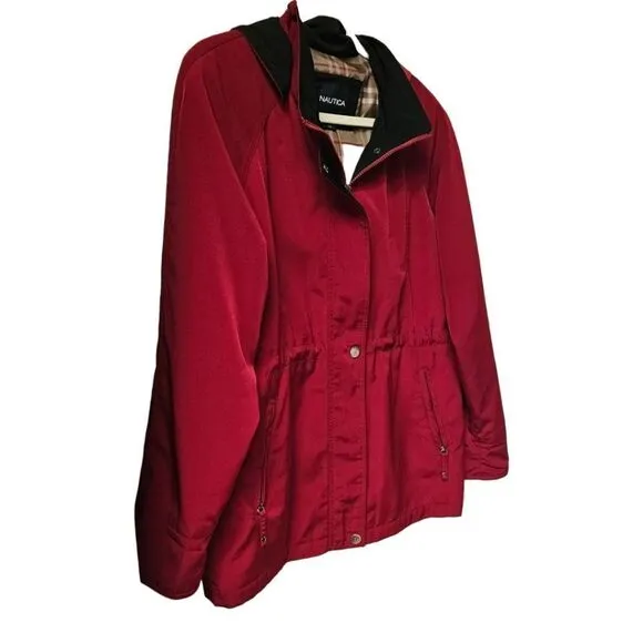 NAUTICA Women's Soft Shell Plus Size  Dark Cranberry Red  &amp; Black  Winter Jacket