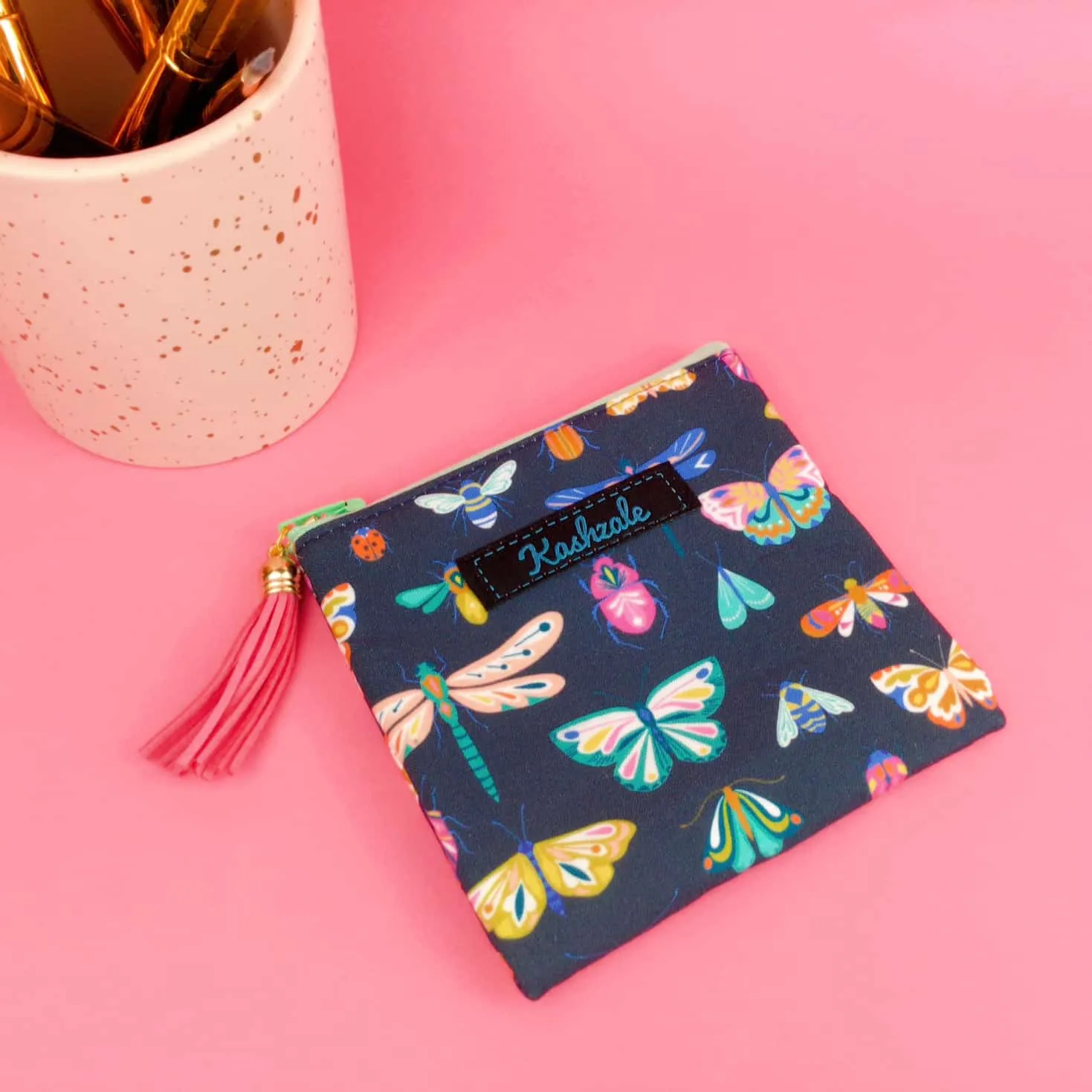 Navy Butterflies and Bugs Coin Purse.