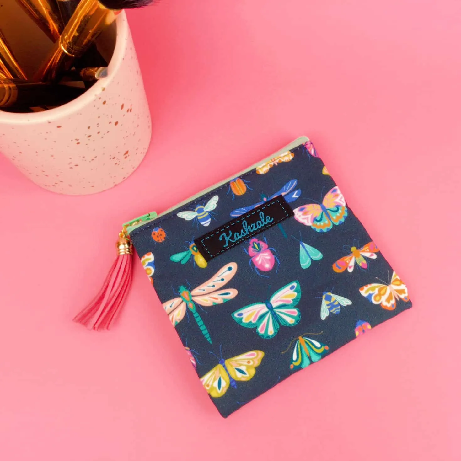 Navy Butterflies and Bugs Coin Purse.