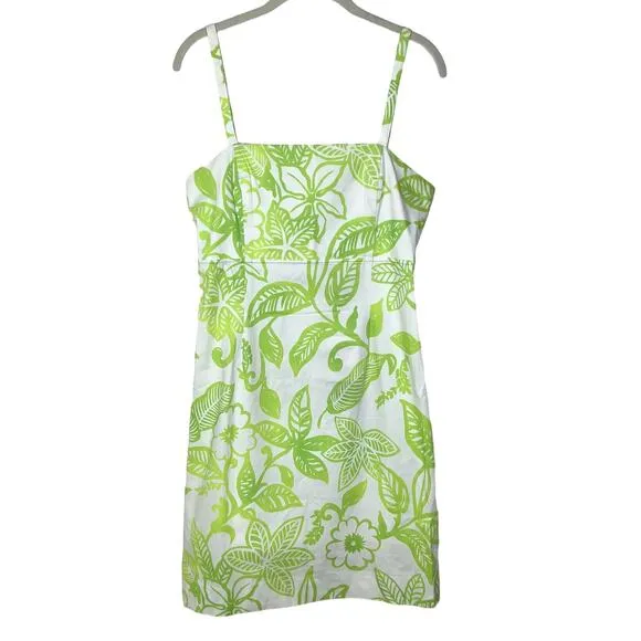 NEW Deadstock Y2K Green Floral Cotton Knee-Length Dress 8 Hawaiian Coconut Girl