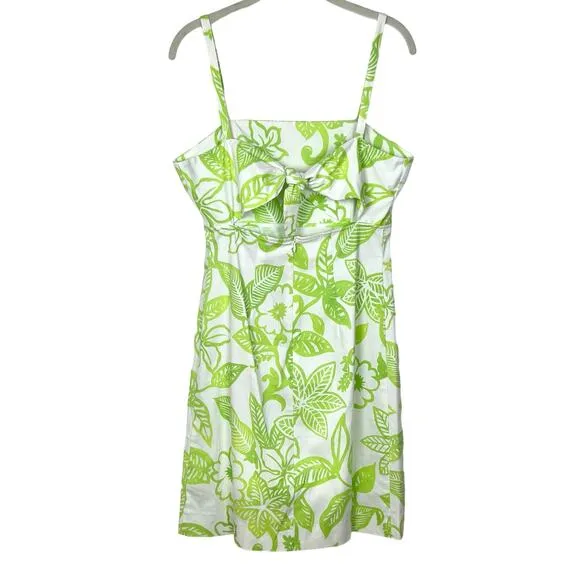 NEW Deadstock Y2K Green Floral Cotton Knee-Length Dress 8 Hawaiian Coconut Girl