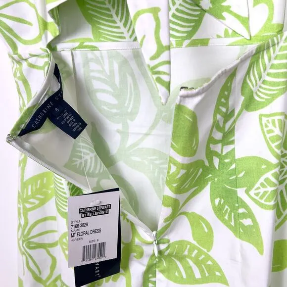NEW Deadstock Y2K Green Floral Cotton Knee-Length Dress 8 Hawaiian Coconut Girl