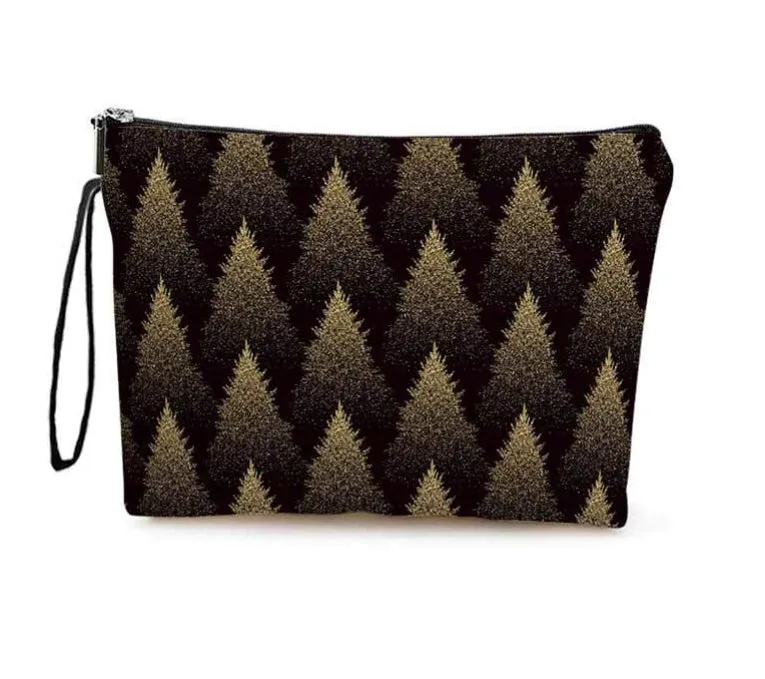 New Golden Christmas Tree Cosmetic Bag, Home Zipper Toiletry Pouch, Student Pencil Case, Multi-functional Storage Bag C-241202-3