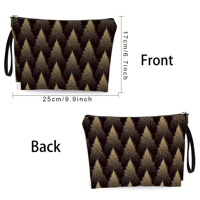 New Golden Christmas Tree Cosmetic Bag, Home Zipper Toiletry Pouch, Student Pencil Case, Multi-functional Storage Bag C-241202-3
