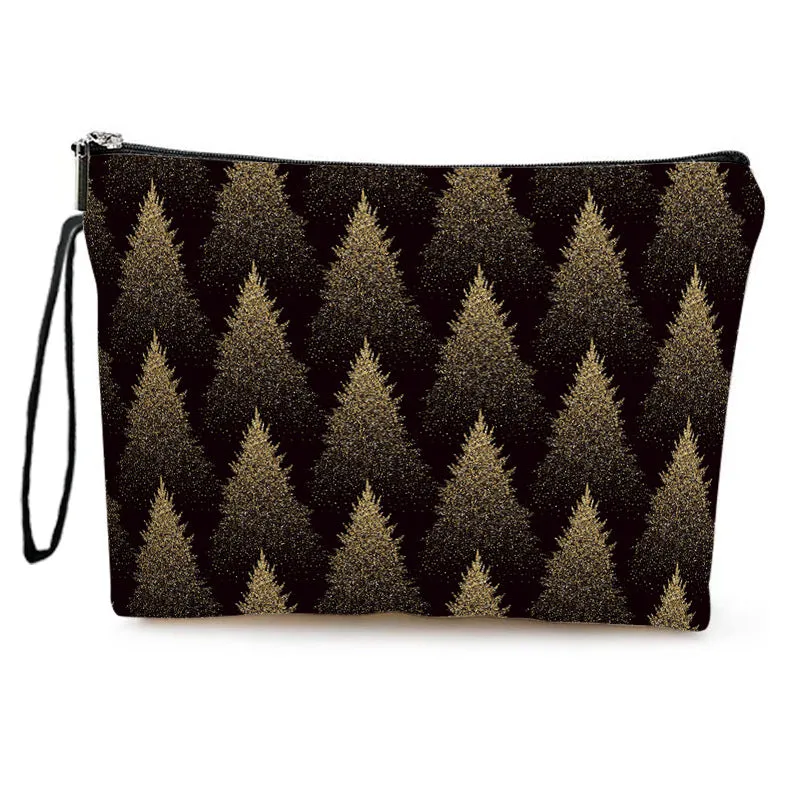 New Golden Christmas Tree Cosmetic Bag, Home Zipper Toiletry Pouch, Student Pencil Case, Multi-functional Storage Bag C-241202-3