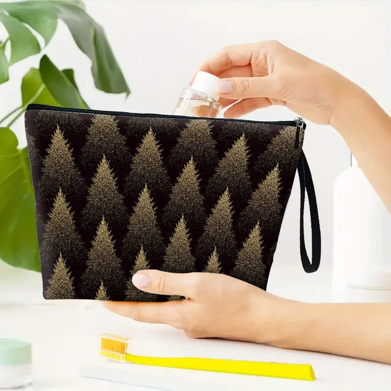 New Golden Christmas Tree Cosmetic Bag, Home Zipper Toiletry Pouch, Student Pencil Case, Multi-functional Storage Bag C-241202-3