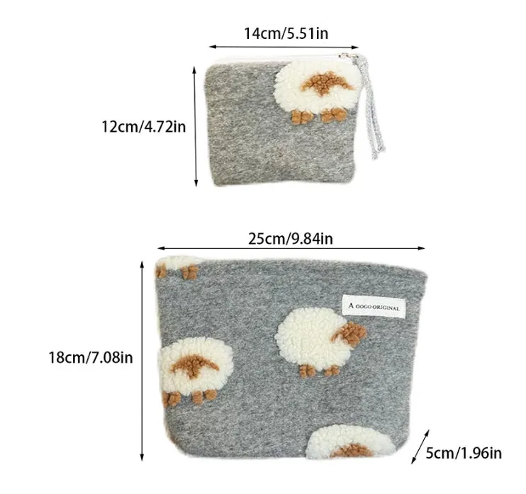 New Woolen and Lamb Wool Cosmetic Bag, Cosmetic Storage Pouch, Inner Pouch, Red Packet Holder, Portable Large-Capacity Handbag. C-241217-3