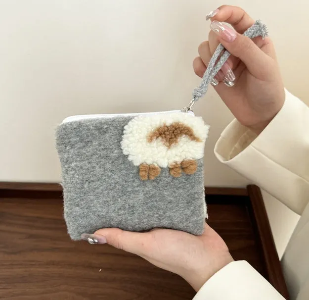 New Woolen and Lamb Wool Cosmetic Bag, Cosmetic Storage Pouch, Inner Pouch, Red Packet Holder, Portable Large-Capacity Handbag. C-241217-3