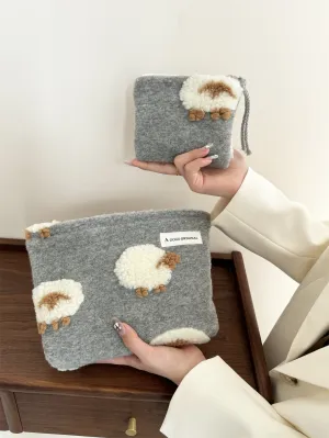 New Woolen and Lamb Wool Cosmetic Bag, Cosmetic Storage Pouch, Inner Pouch, Red Packet Holder, Portable Large-Capacity Handbag. C-241217-3