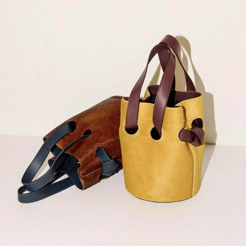 Niche retro circle hit color portable bucket bag