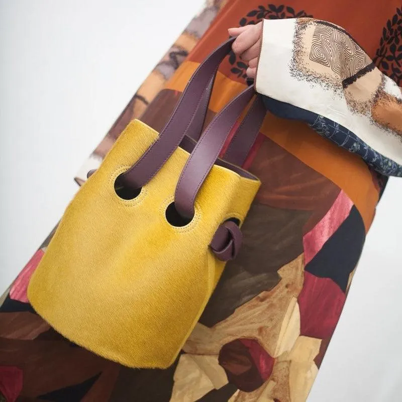 Niche retro circle hit color portable bucket bag