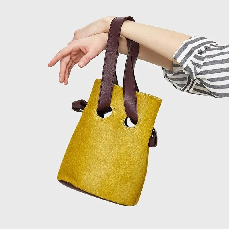 Niche retro circle hit color portable bucket bag
