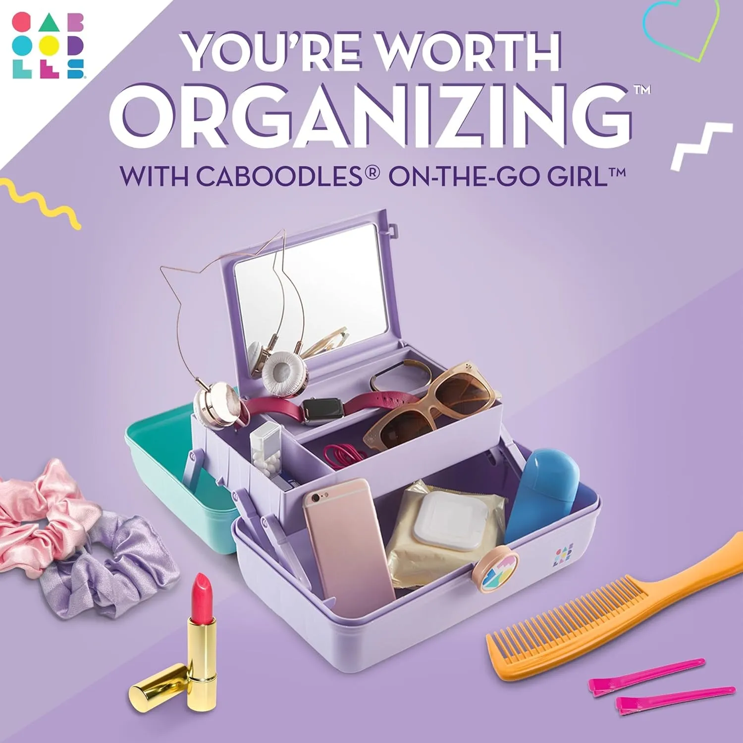 On-The-Go Girl Makeup Box, Hard Plastic Makeup Organizer Box, Built-In Mirror, Secure Latch for Safe Travel, Spacious Storage for Large Items