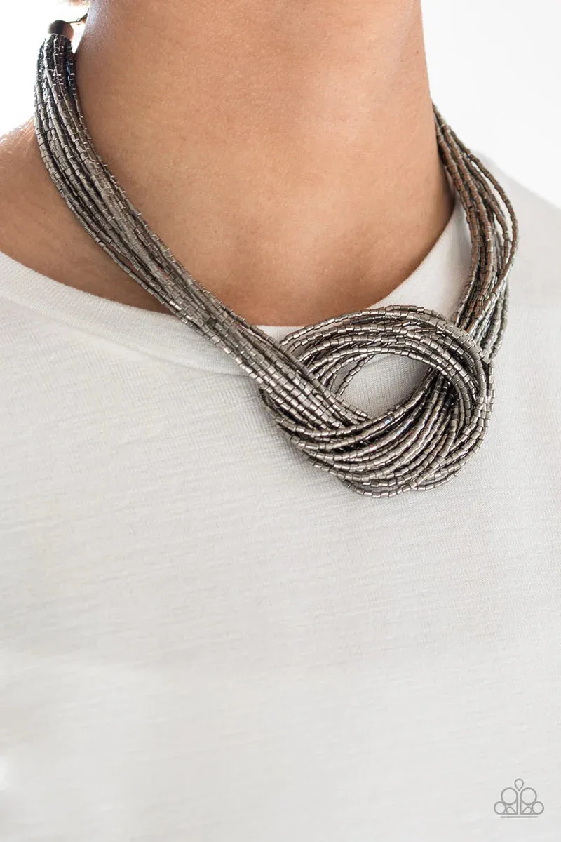 Paparazzi Knotted Knockout Necklace Black/Silver