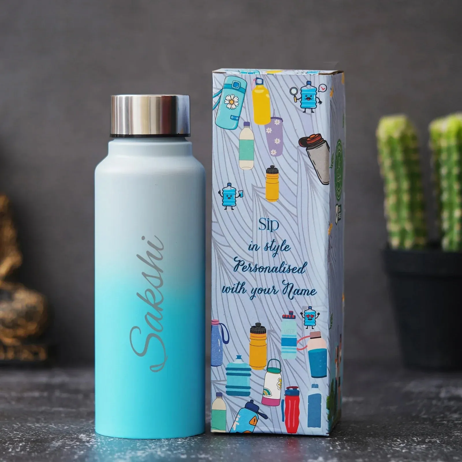 Personalized Perfect Water Bottle and Eyewear Case - Grey