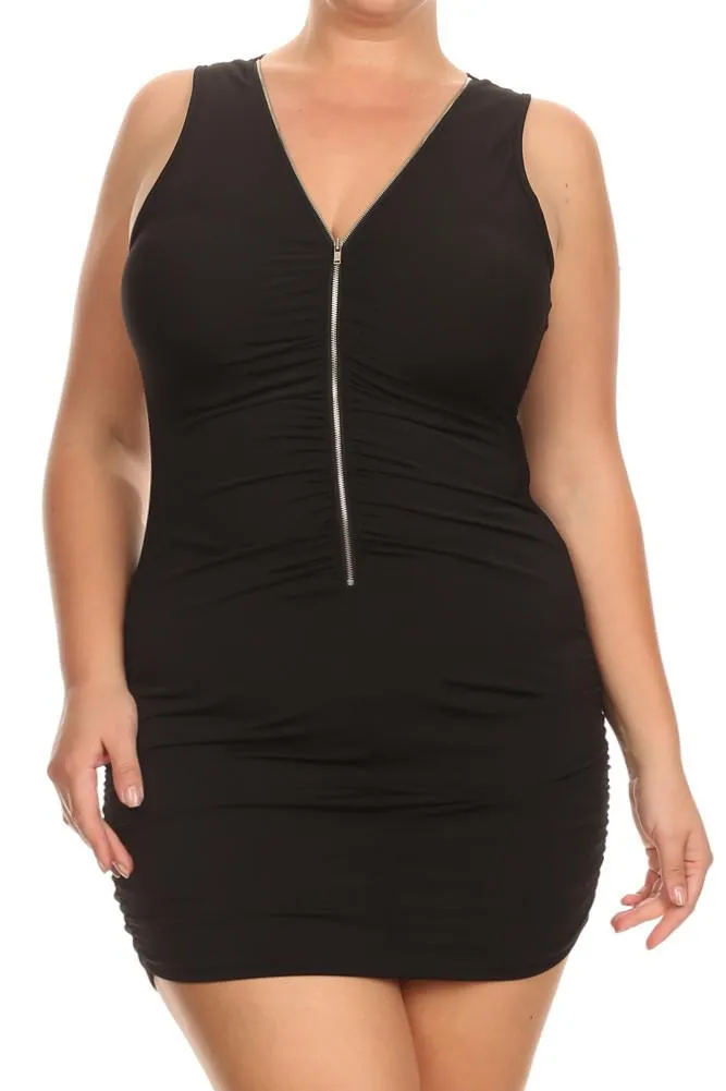 Plus Size In Love Ruched Zipper Mini Dress
