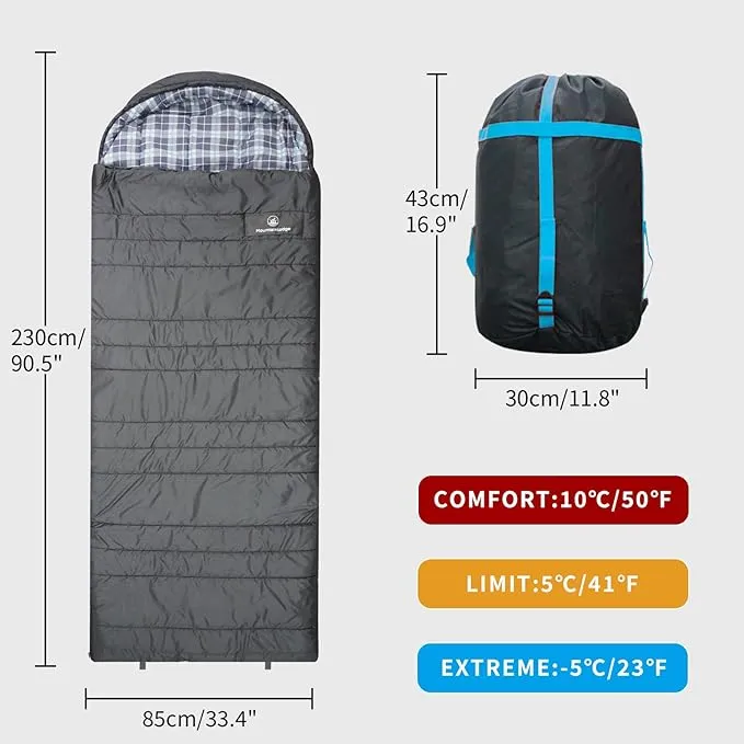 Polycotton Sleeping Bag for Adult&Kids,Cold&Warm Weather Large with Compression Sack and Water Resistant for Family Camping,Travel and Car Camping