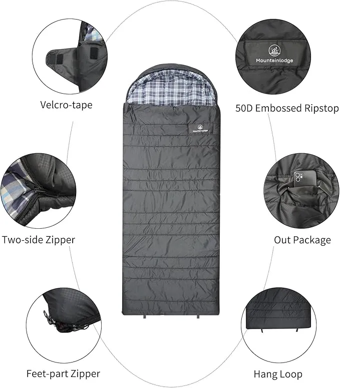 Polycotton Sleeping Bag for Adult&Kids,Cold&Warm Weather Large with Compression Sack and Water Resistant for Family Camping,Travel and Car Camping