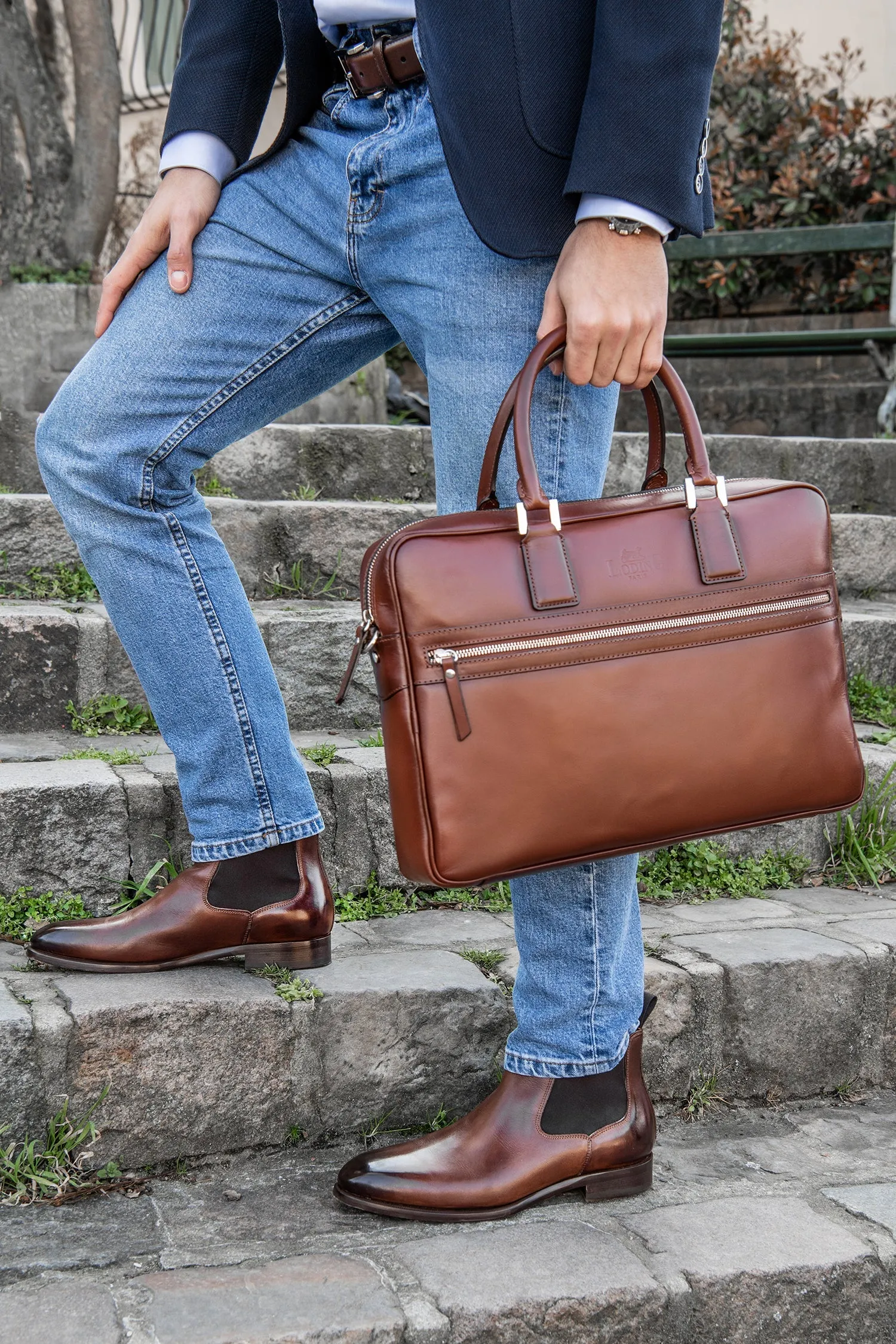 Porte-document en cuir cognac