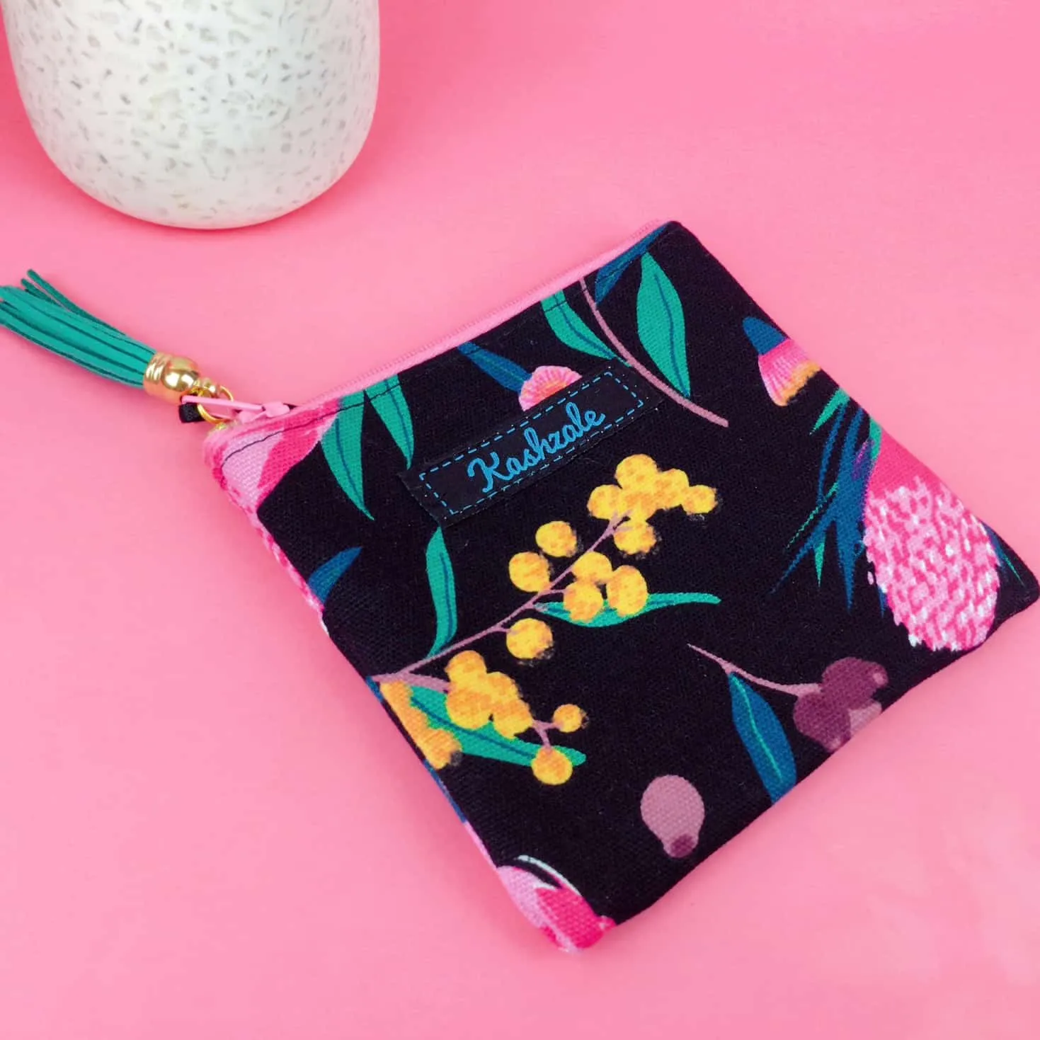 Protea Coin Purse. Black and Pink