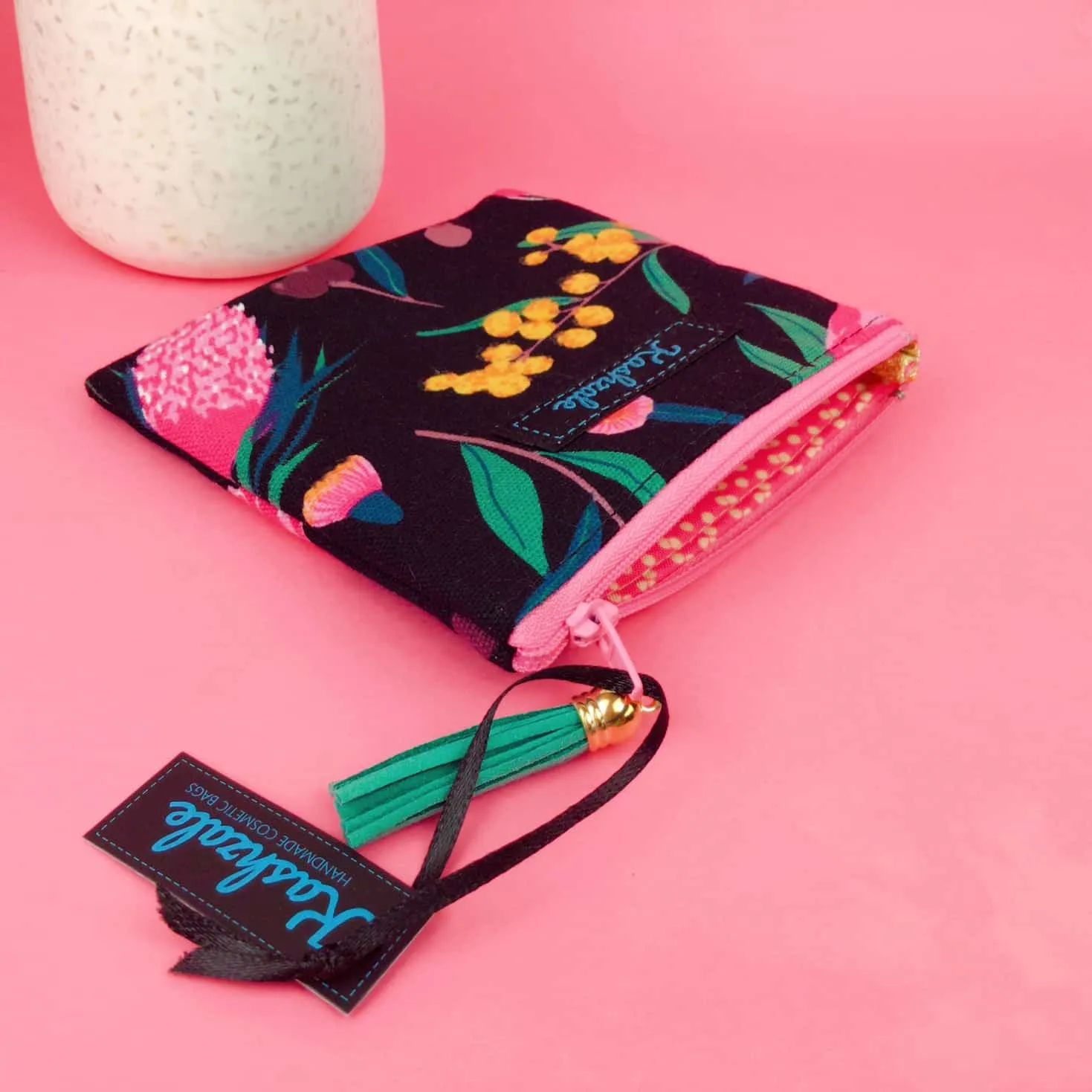 Protea Coin Purse. Black and Pink