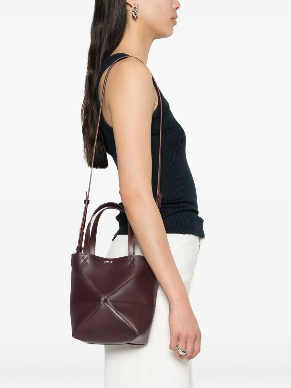 Puzzle fold mini leather tote