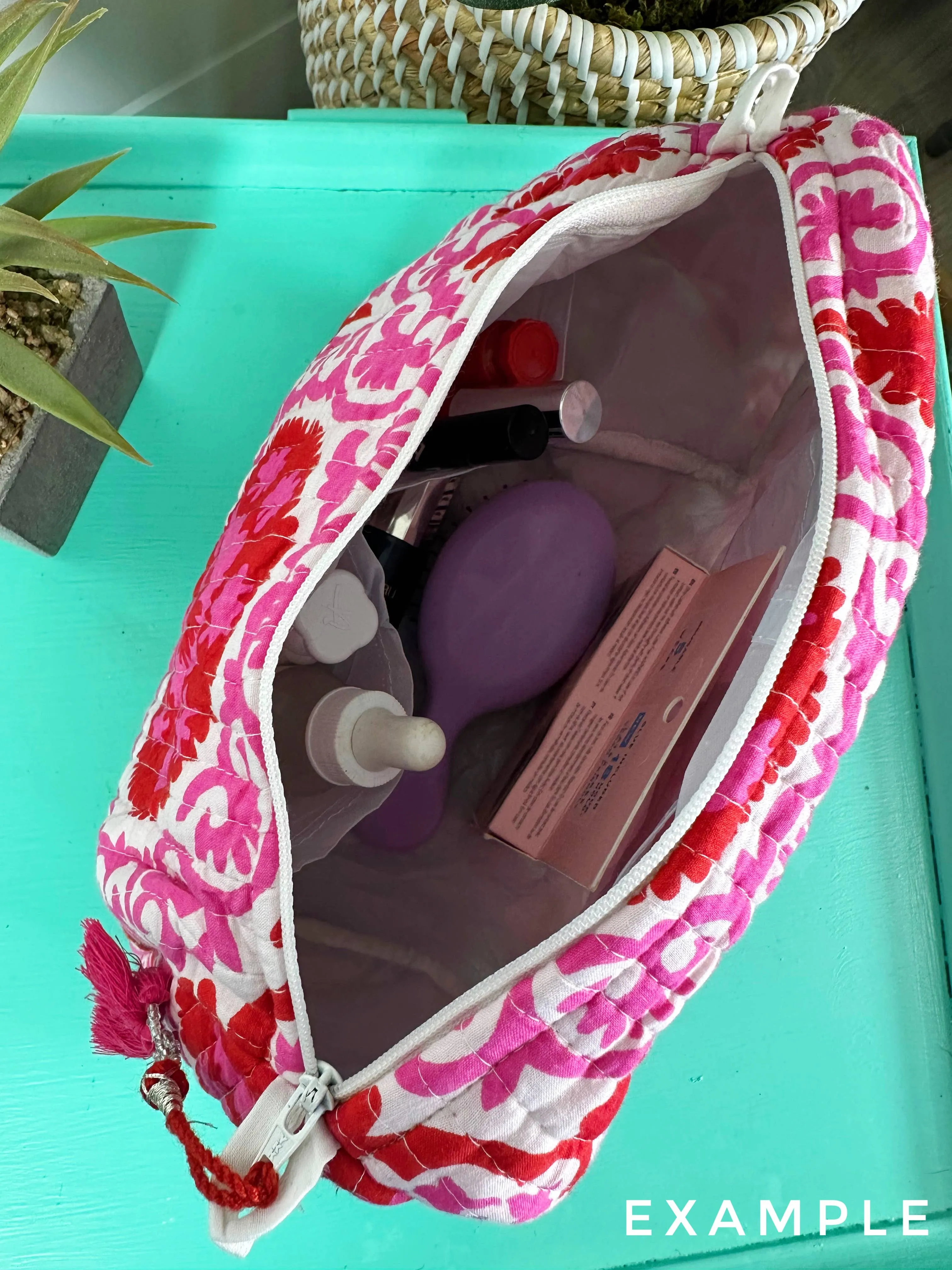 Quilted Cosmetic Bag in Orange Floral