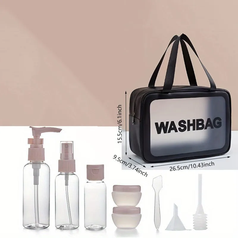realaiot  Portable Waterproof Cosmetic Bag, Pink Large Capacity Transparent Storage Bag, Makeup  Bags, Clear Bags,Travel Toiletry Bag & Essential Accessories For Women