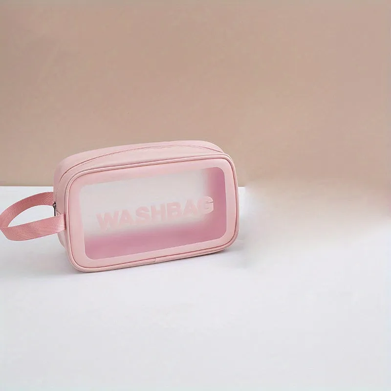 realaiot  Portable Waterproof Cosmetic Bag, Pink Large Capacity Transparent Storage Bag, Makeup  Bags, Clear Bags,Travel Toiletry Bag & Essential Accessories For Women
