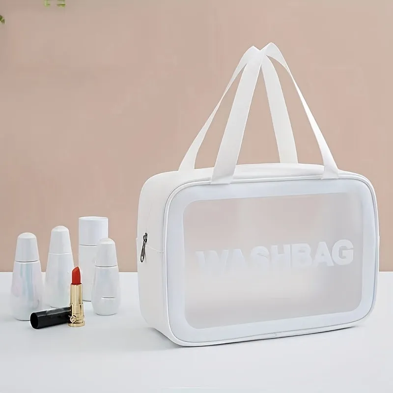 realaiot  Portable Waterproof Cosmetic Bag, Pink Large Capacity Transparent Storage Bag, Makeup  Bags, Clear Bags,Travel Toiletry Bag & Essential Accessories For Women