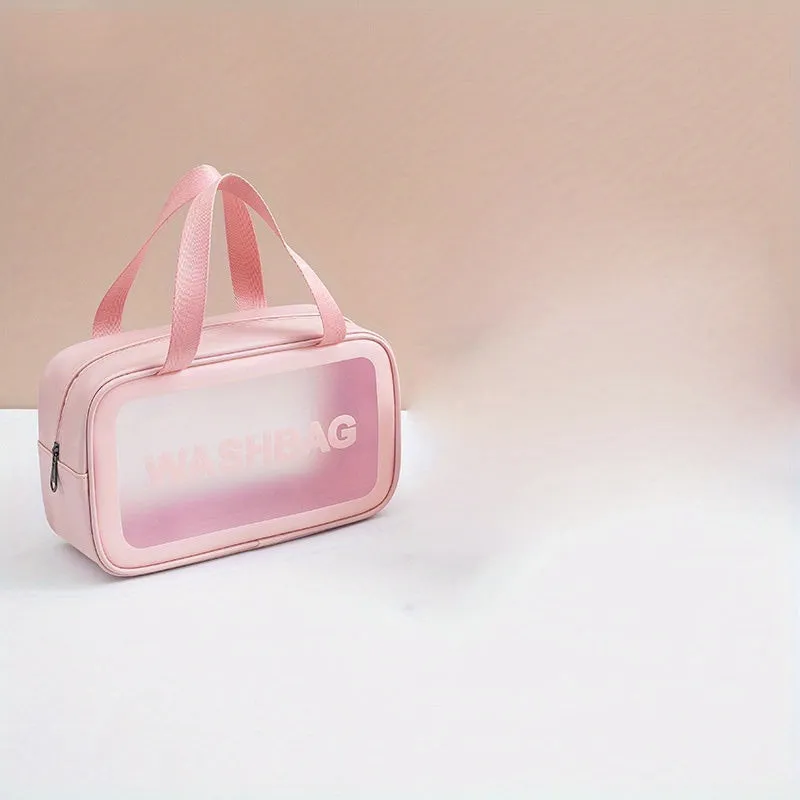 realaiot  Portable Waterproof Cosmetic Bag, Pink Large Capacity Transparent Storage Bag, Makeup  Bags, Clear Bags,Travel Toiletry Bag & Essential Accessories For Women