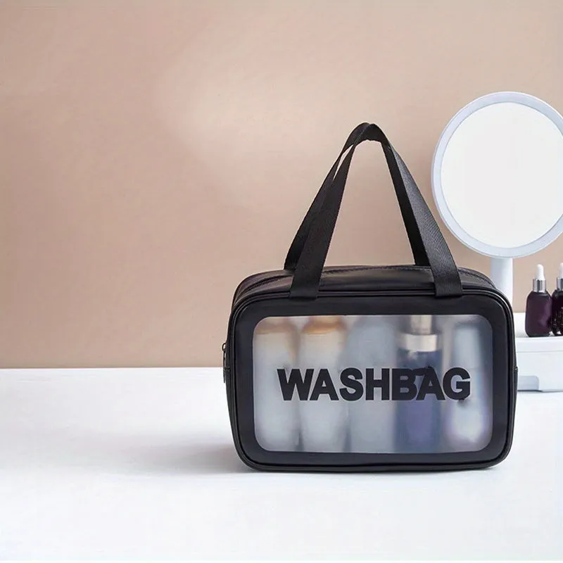 realaiot  Portable Waterproof Cosmetic Bag, Pink Large Capacity Transparent Storage Bag, Makeup  Bags, Clear Bags,Travel Toiletry Bag & Essential Accessories For Women