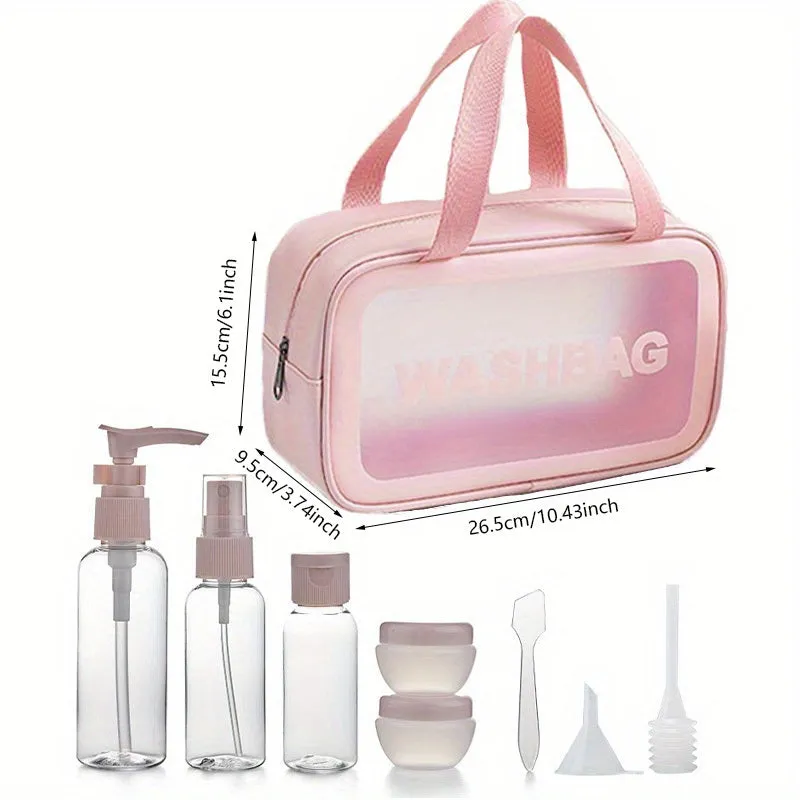 realaiot  Portable Waterproof Cosmetic Bag, Pink Large Capacity Transparent Storage Bag, Makeup  Bags, Clear Bags,Travel Toiletry Bag & Essential Accessories For Women