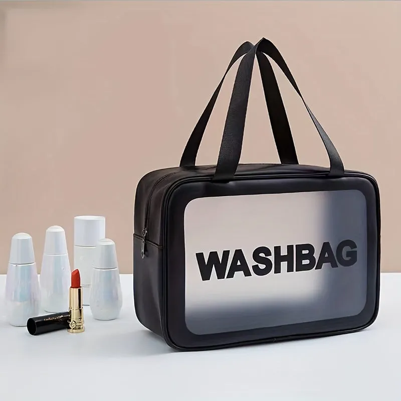 realaiot  Portable Waterproof Cosmetic Bag, Pink Large Capacity Transparent Storage Bag, Makeup  Bags, Clear Bags,Travel Toiletry Bag & Essential Accessories For Women