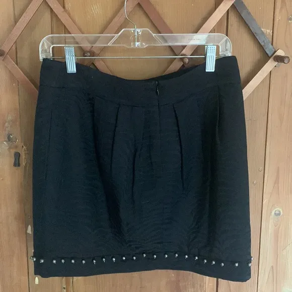 Rebecca Taylor black pleated beaded trim mini skirt