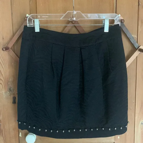 Rebecca Taylor black pleated beaded trim mini skirt