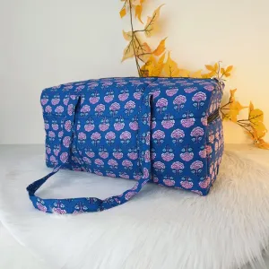 Rectangle Travel Bag Blue With Pink Floral Design.