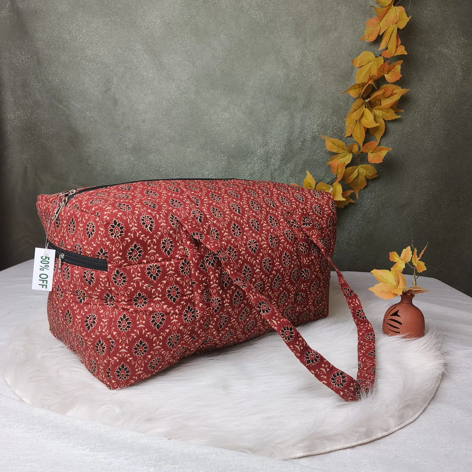 Rectangle Travel Bag Rust Ajarkh Print