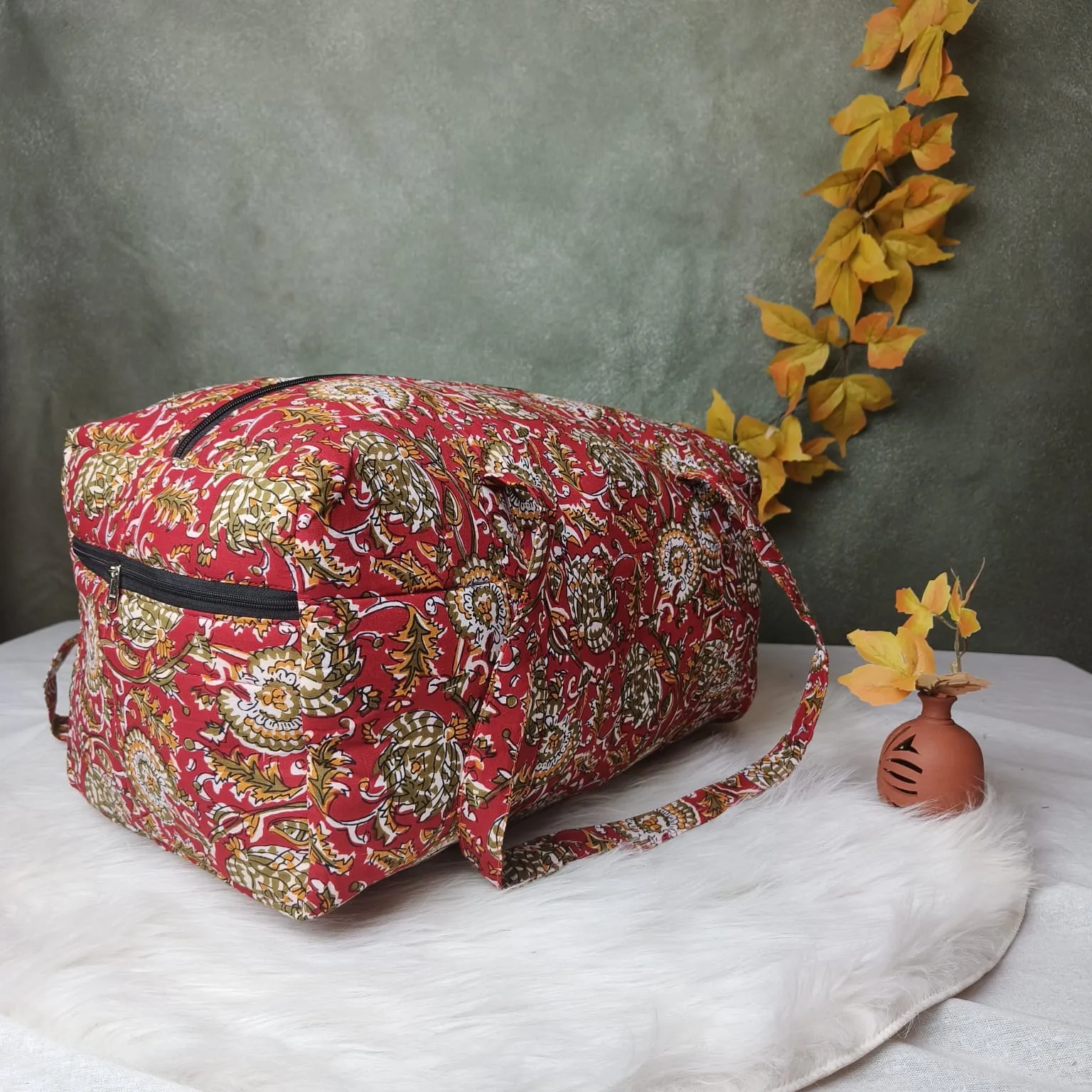 Rectangle Travel Bag Rust Kalamkari