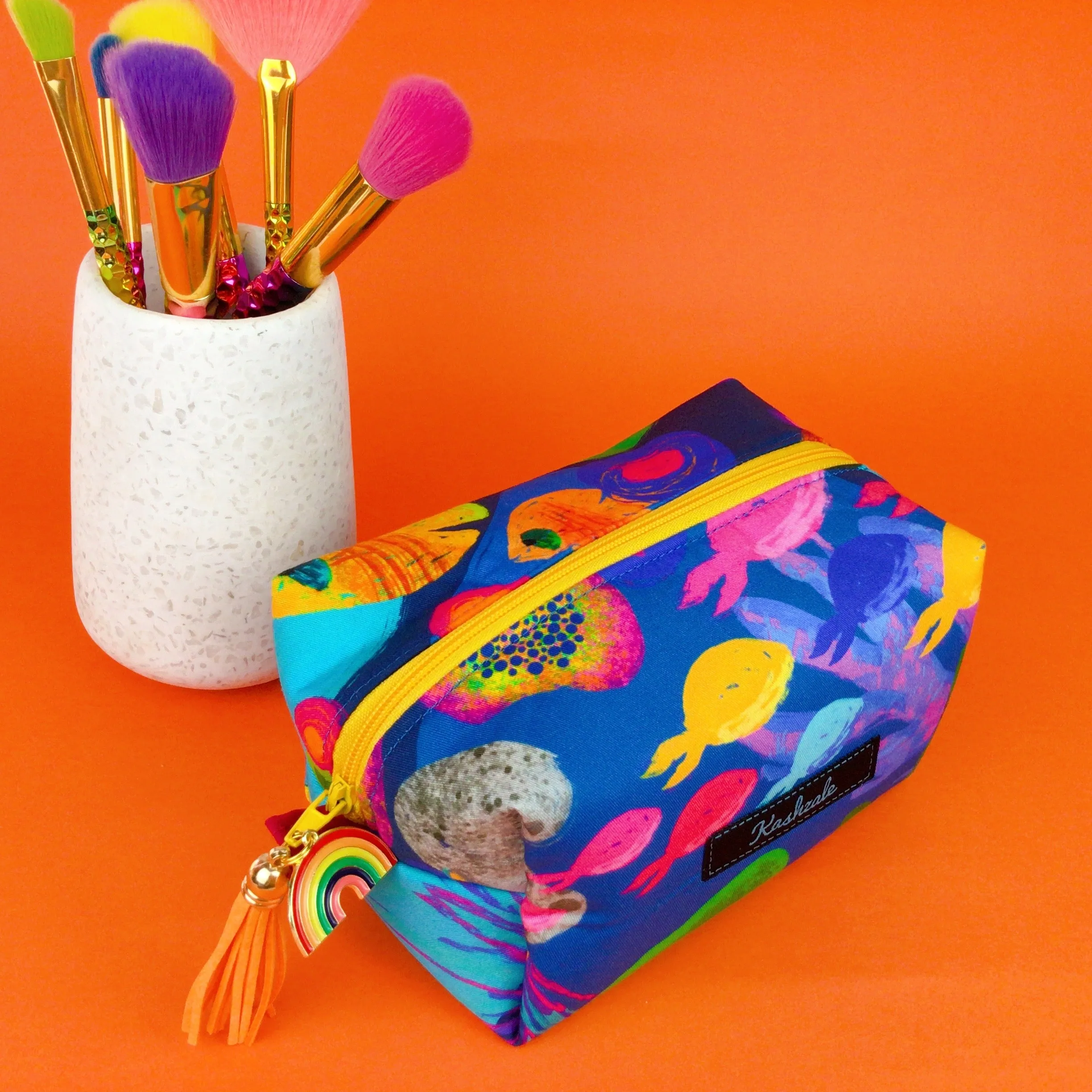 Reef Rainbow Medium Box Makeup Bag.  Kasey Rainbow Design.