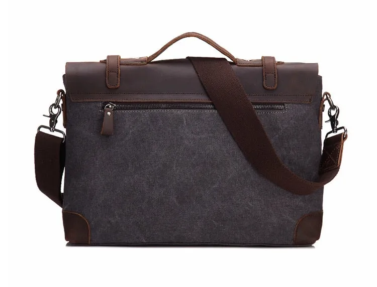 Rugged Canvas Messenger Bag with Leather Trim Laptop Bag - Medium/Large