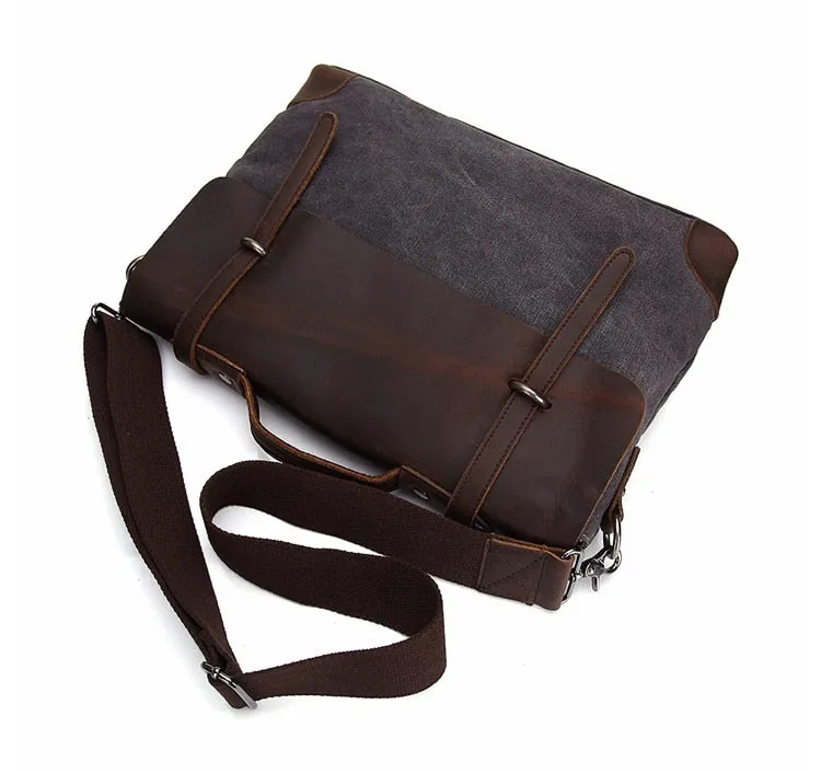 Rugged Canvas Messenger Bag with Leather Trim Laptop Bag - Medium/Large