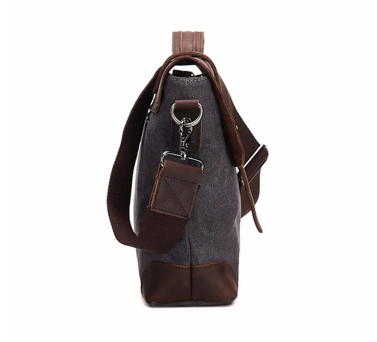 Rugged Canvas Messenger Bag with Leather Trim Laptop Bag - Medium/Large