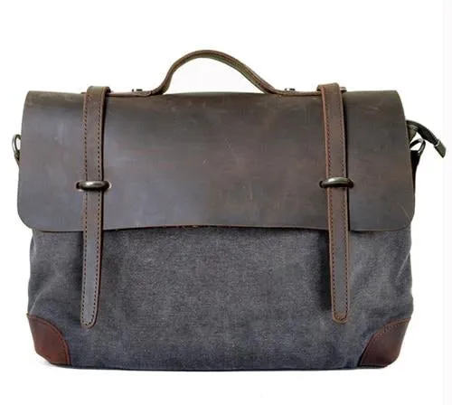 Rugged Canvas Messenger Bag with Leather Trim Laptop Bag - Medium/Large