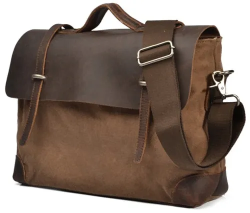 Rugged Canvas Messenger Bag with Leather Trim Laptop Bag - Medium/Large