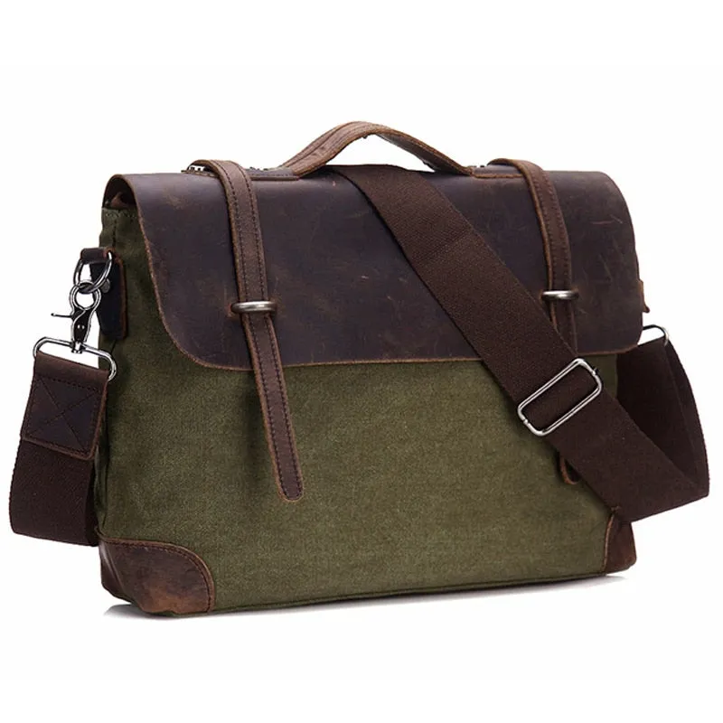 Rugged Canvas Messenger Bag with Leather Trim Laptop Bag - Medium/Large